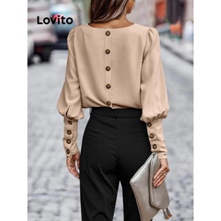 Lovito Blusa Elegante Com Botões Lisos Para Mulheres LNL50214