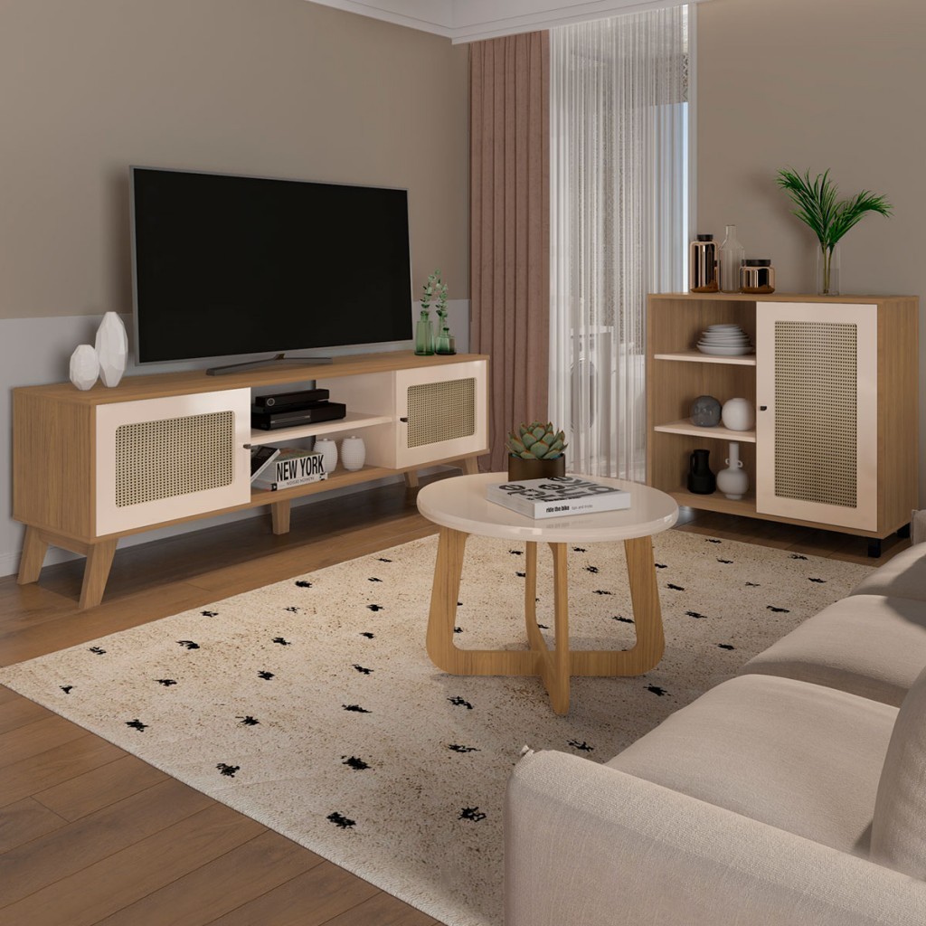 Sala de Estar Completa para TV até 75 Polegadas Charlotte 3 Portas