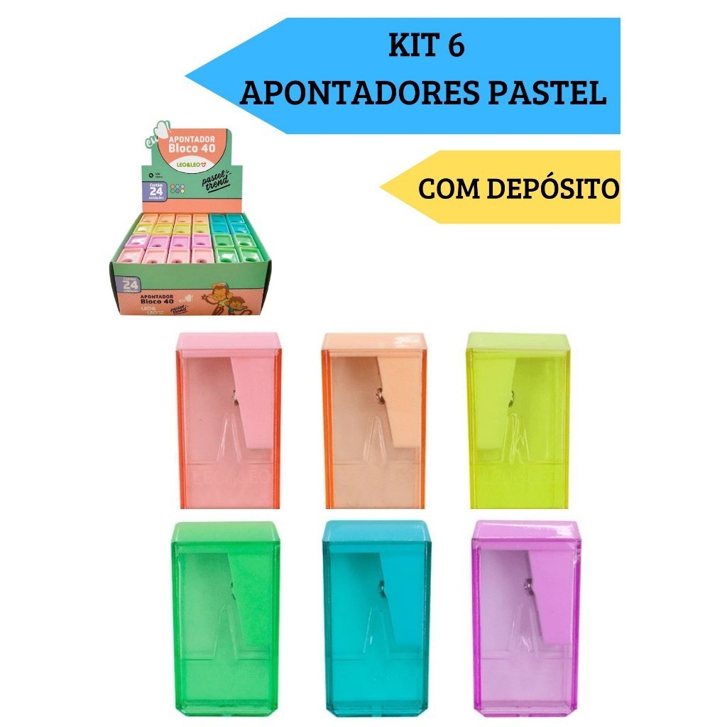 Kit 6 Apontadores Com Depósito Bloco 40  Pastel Trend Escolar Escritório Leo&Leo em Oferta na Shopee