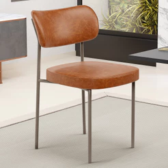 Cadeira Decorativa Sala De Jantar Melina Base Arena L02 Couríssimo Camel - Lyam Decor