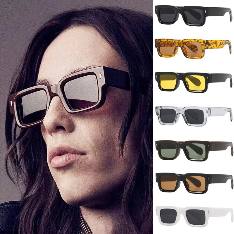 Retro Fashion Trend Square Thick Frame Hip Hop Óculos De Sol Para Homens E Mulheres Proteção UV Outdoor Sun Shade Eyewear em Oferta na Shopee
