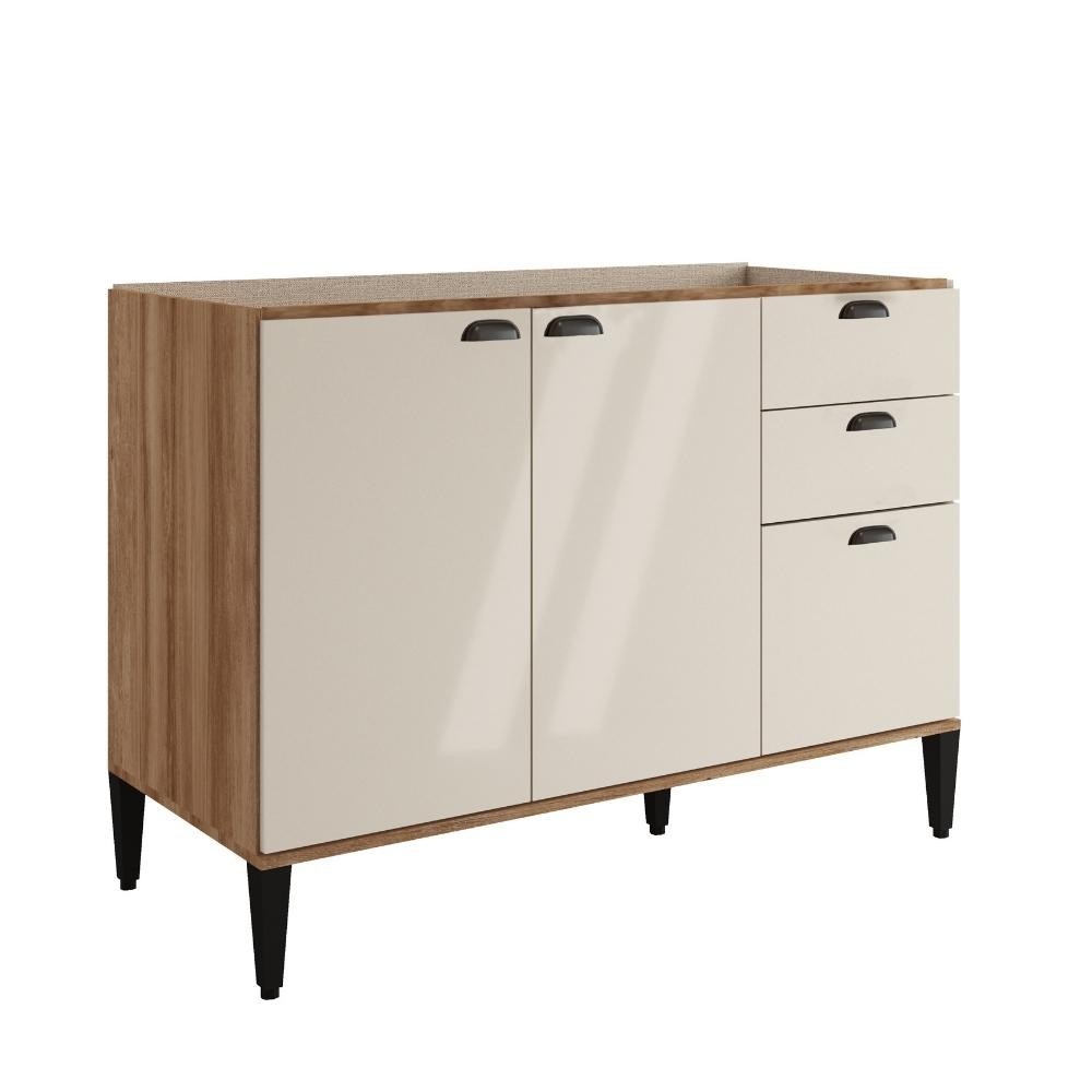 Balcão de Cozinha 1200mm s/ Tampo Lótus Carraro Freijó/Off W - Home & Living