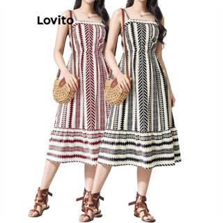Lovito Vestido Boho Listrado com Franzidos para Mulheres LBL06098 (Multicolorido)