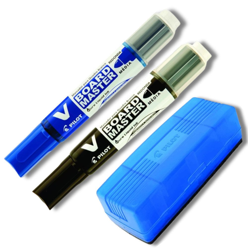 Kit 2 Marcadores Quadro Branco Recarregável + Apagador de Quadro Branco PILOT