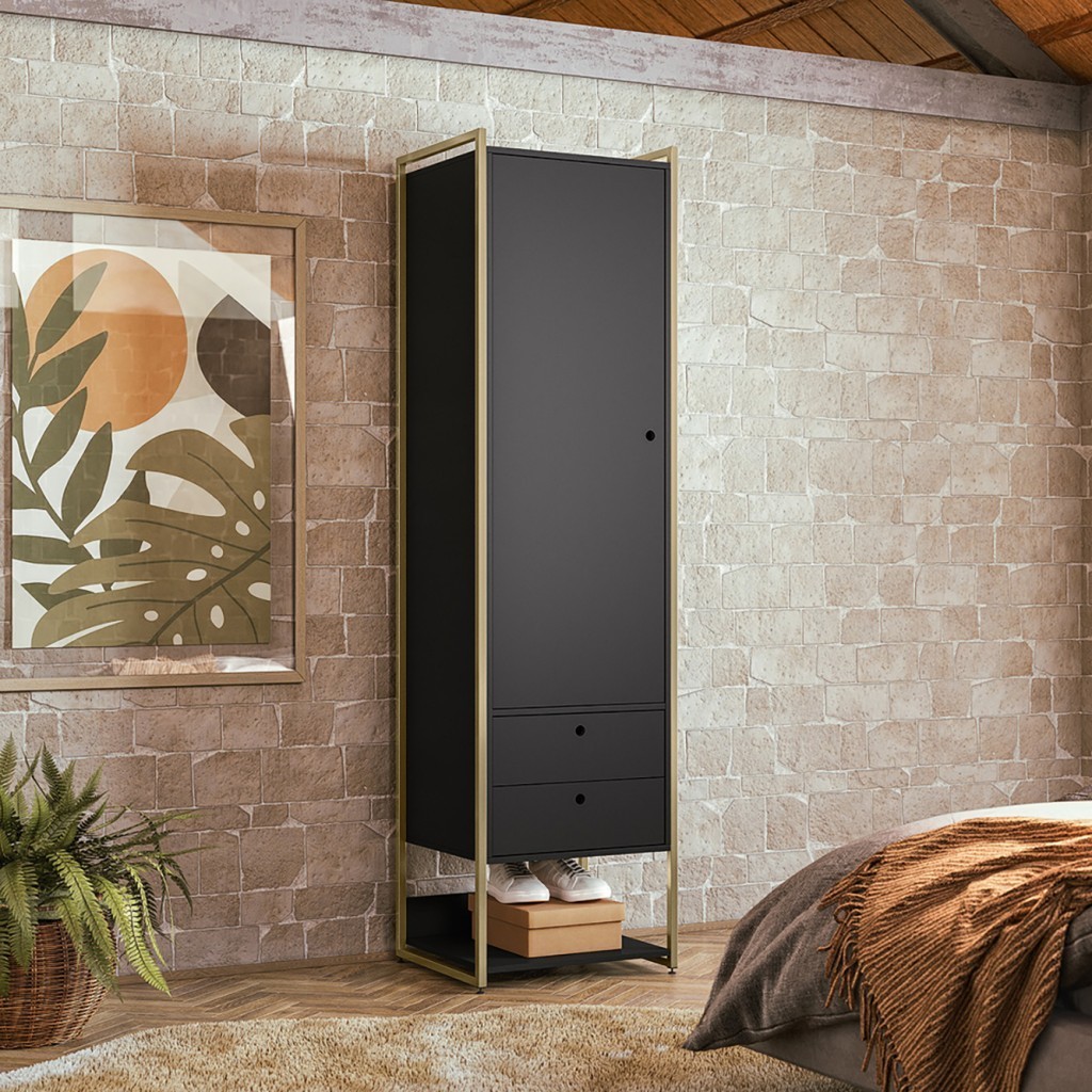Guarda Roupa Modulado Closet Industrial  c/Porta Gavetas 54cm Preto - Olivar Móveis em Oferta na Shopee