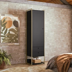 Guarda Roupa Modulado Closet Industrial c/Porta Gavetas 54cm Preto - Olivar Móveis