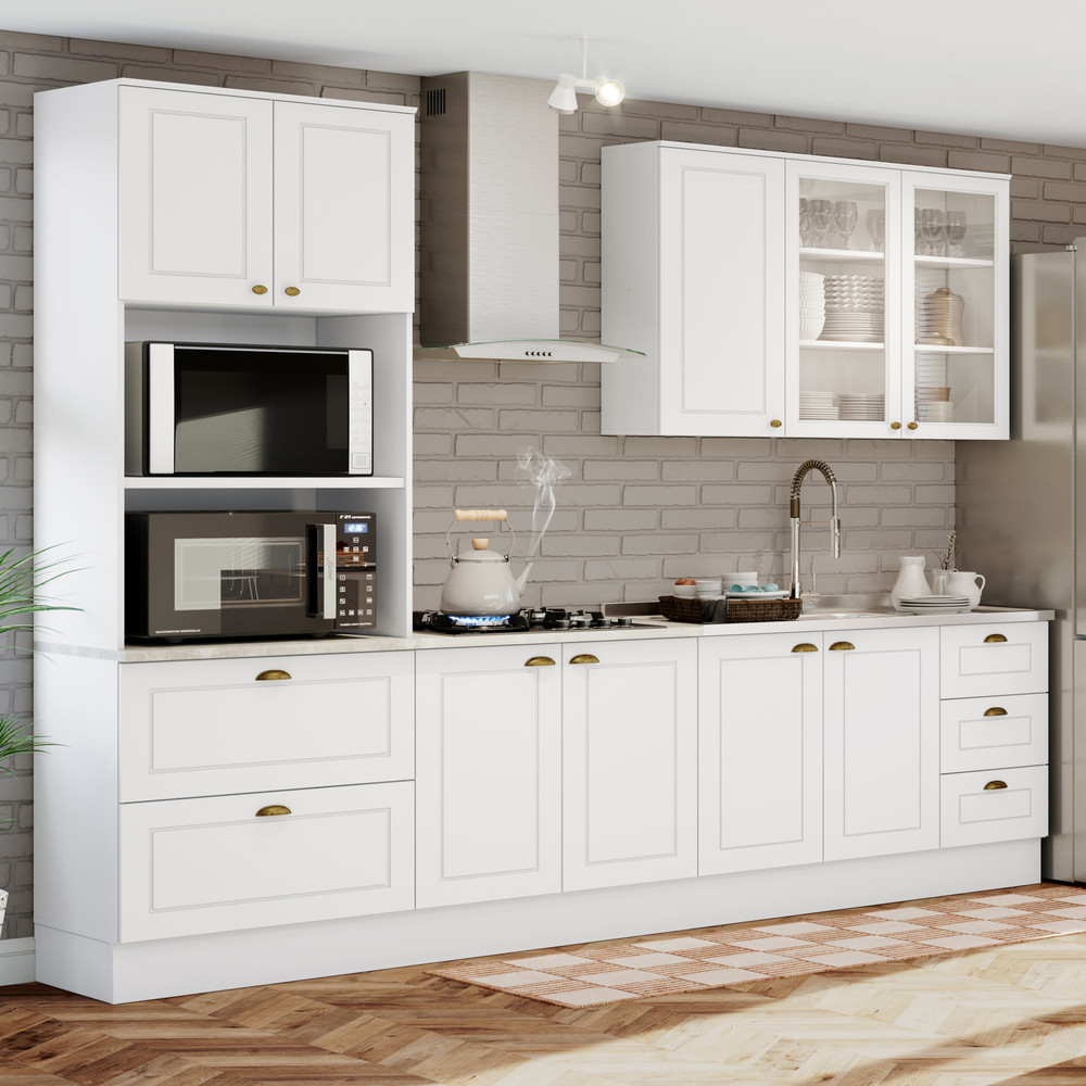 Cozinha Compacta de 4 Peças com Aéreo de Vidro Nova York Henn
