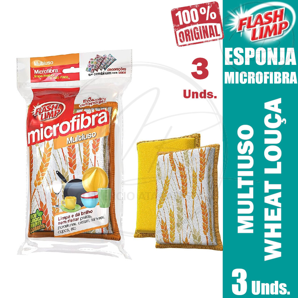 Kit 3 Esponja Microfibra Multiuso Wheat Louça - Flash Limp