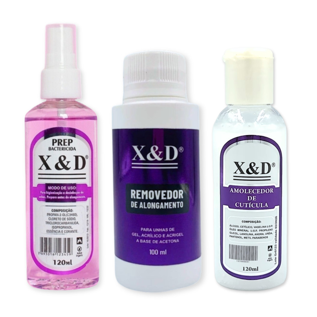 Kit Amolecedor de Cutículas + Preparador + Removedor de Esmalte Unha em Gel Manicure Mãos e Pés Prep