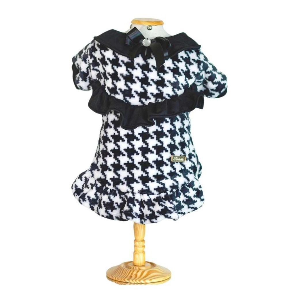 Vestido para cachorra e gata Elegance em microfibra branco e preto