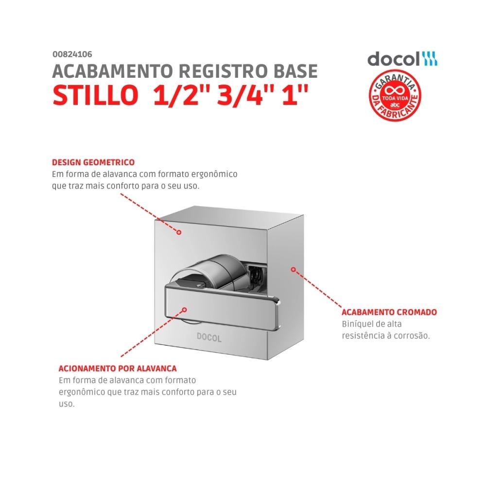 Detalhes do Acabamento Para Registro Base Deca Stillo 1/2 3/4 1 Cromado Docol