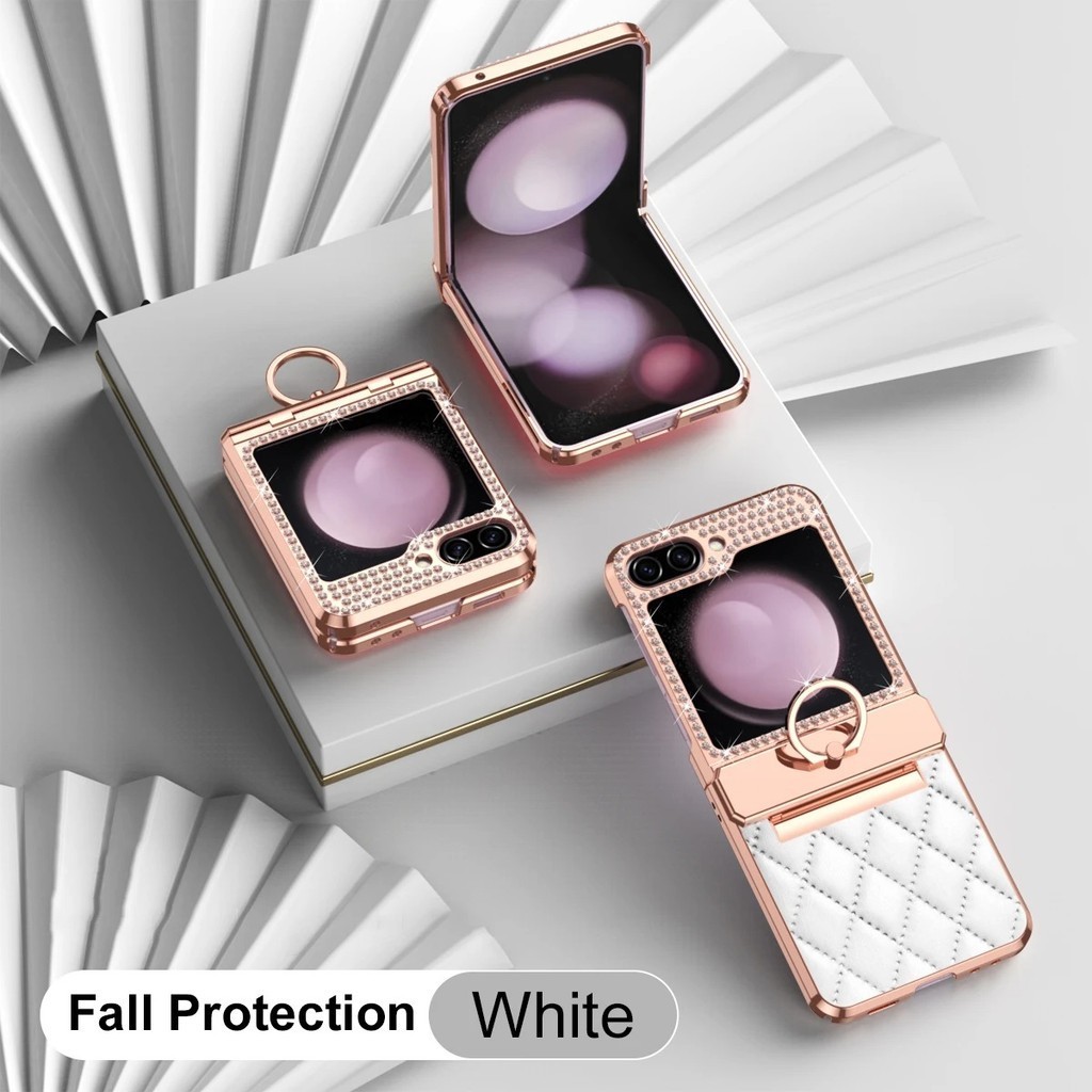 Capa Diamantes Porta Anéis De Couro Para Samsung Galaxy Z Flip 6 5 4 3 5G Proteç