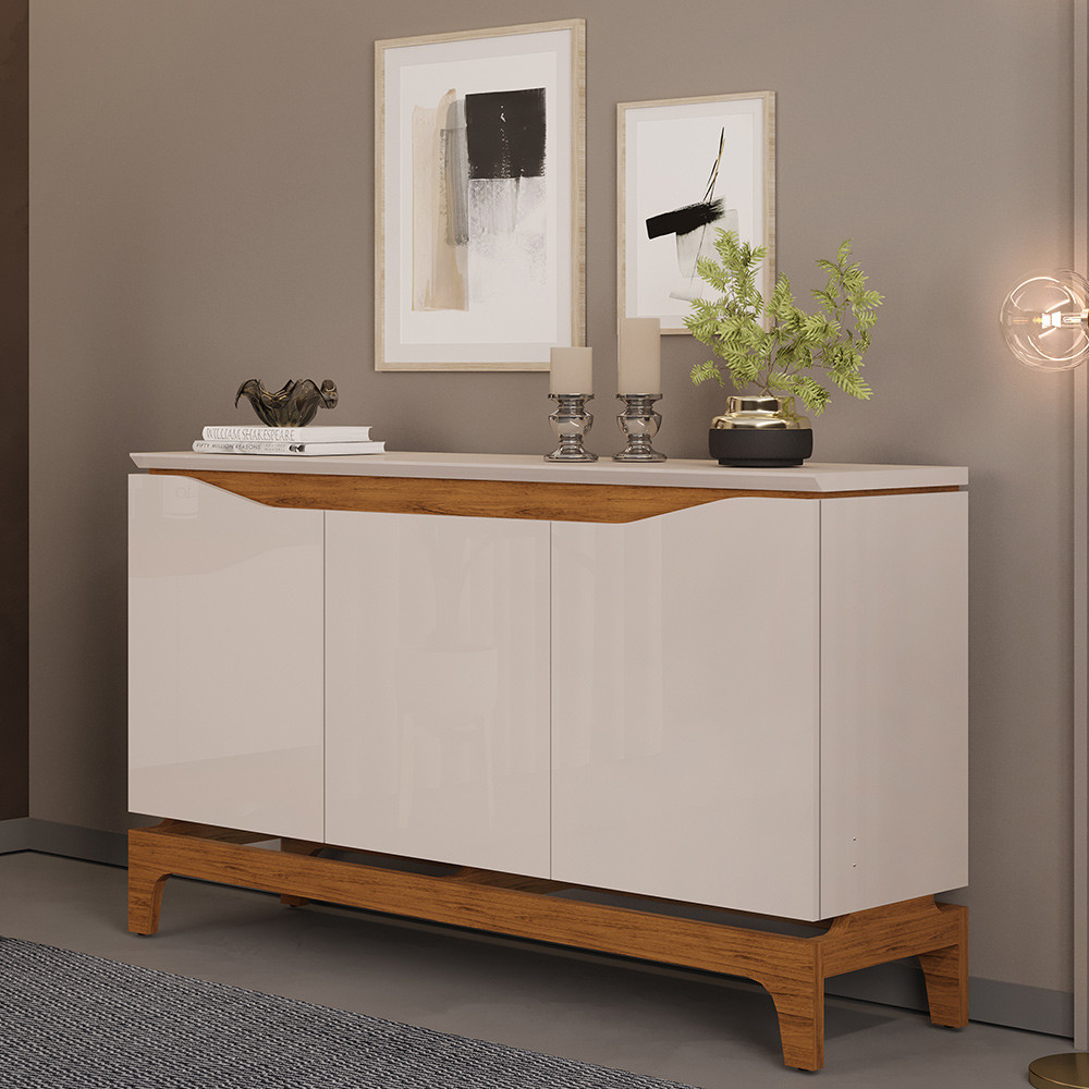 Aparador Buffet Para Sala de Jantar 3 Portas 139cm Clarice D05 Freijó Off White - Lyam Decor em Oferta na Shopee