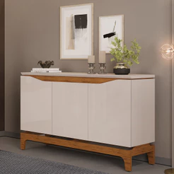 Aparador Buffet Para Sala de Jantar 3 Portas 139cm Clarice D05 Freijó Off White - Lyam Decor