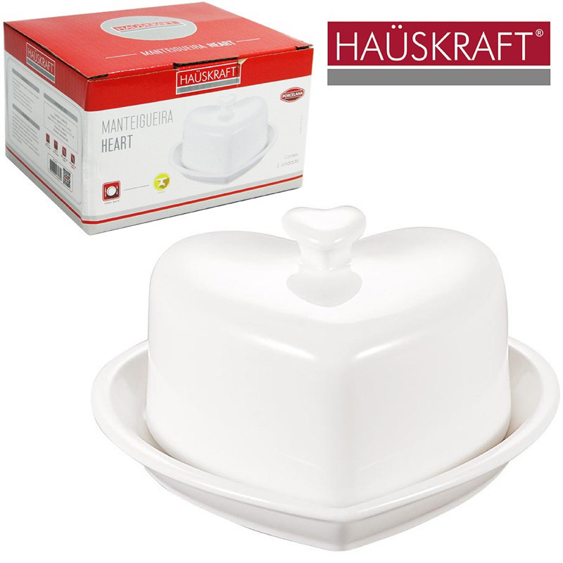 MANTEIGUEIRA DE PORCELANA CORACAO HEART HAUSKRAFT COM TAMPA 14X12X9CM