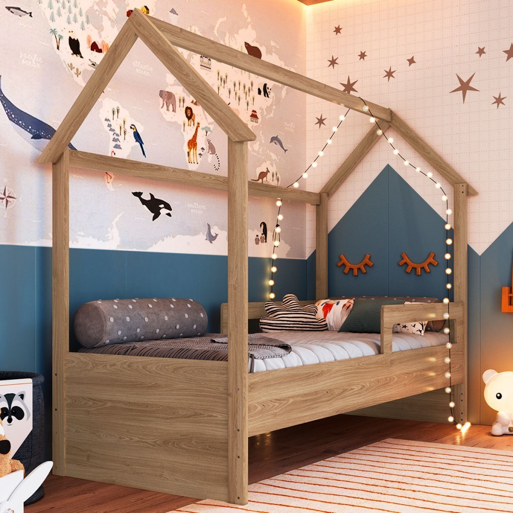 Cama Infantil Montessoriana Aveiro Oak - Completa Móveis em Oferta na Shopee