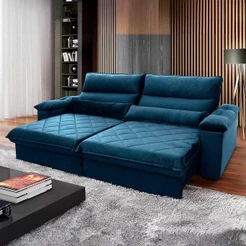 Sofá Retrátil Reclinável Grécia 2,10m Suede Velut Azul Marinho Molas no Assento - King House
