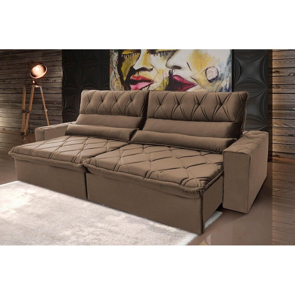 Sofá Retrátil Reclinável França 2,70m Suede Velut Bege  Molas no Assento - King House - Home & Living