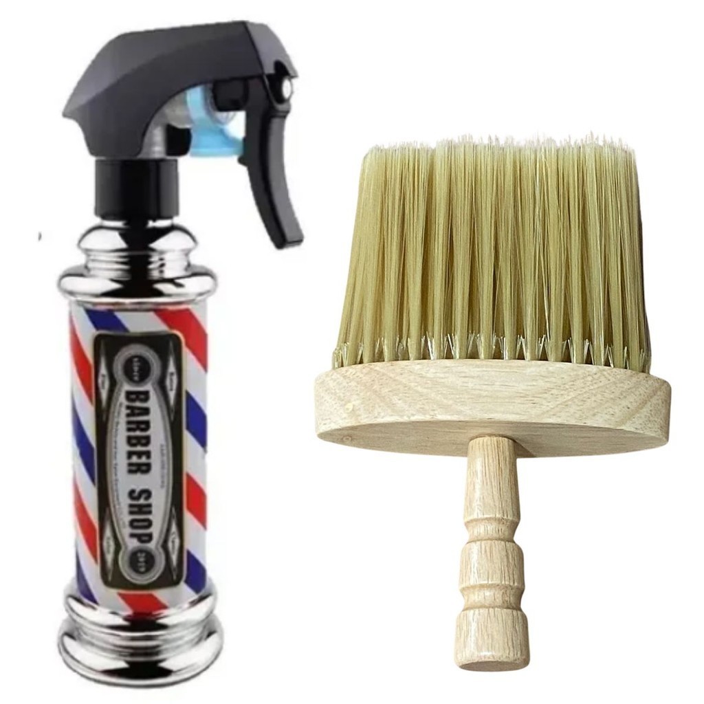 Borrifador Barber Shop 200ml + Espanador Pincel Barbeiro