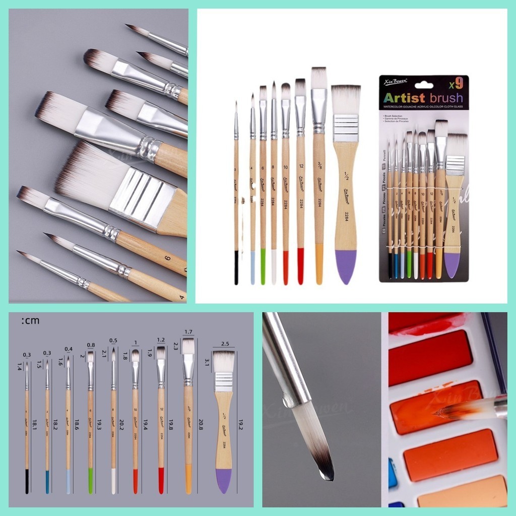 Pincéis De nylon Tipo Diversificado De 9 Peças Para Pintura Guache/Acrílica/A Óleo Aquosa