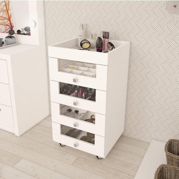 Gaveteiro Carrinho de Maquiagem 4 Gavetas  Pe2009 Branco - Home & Living