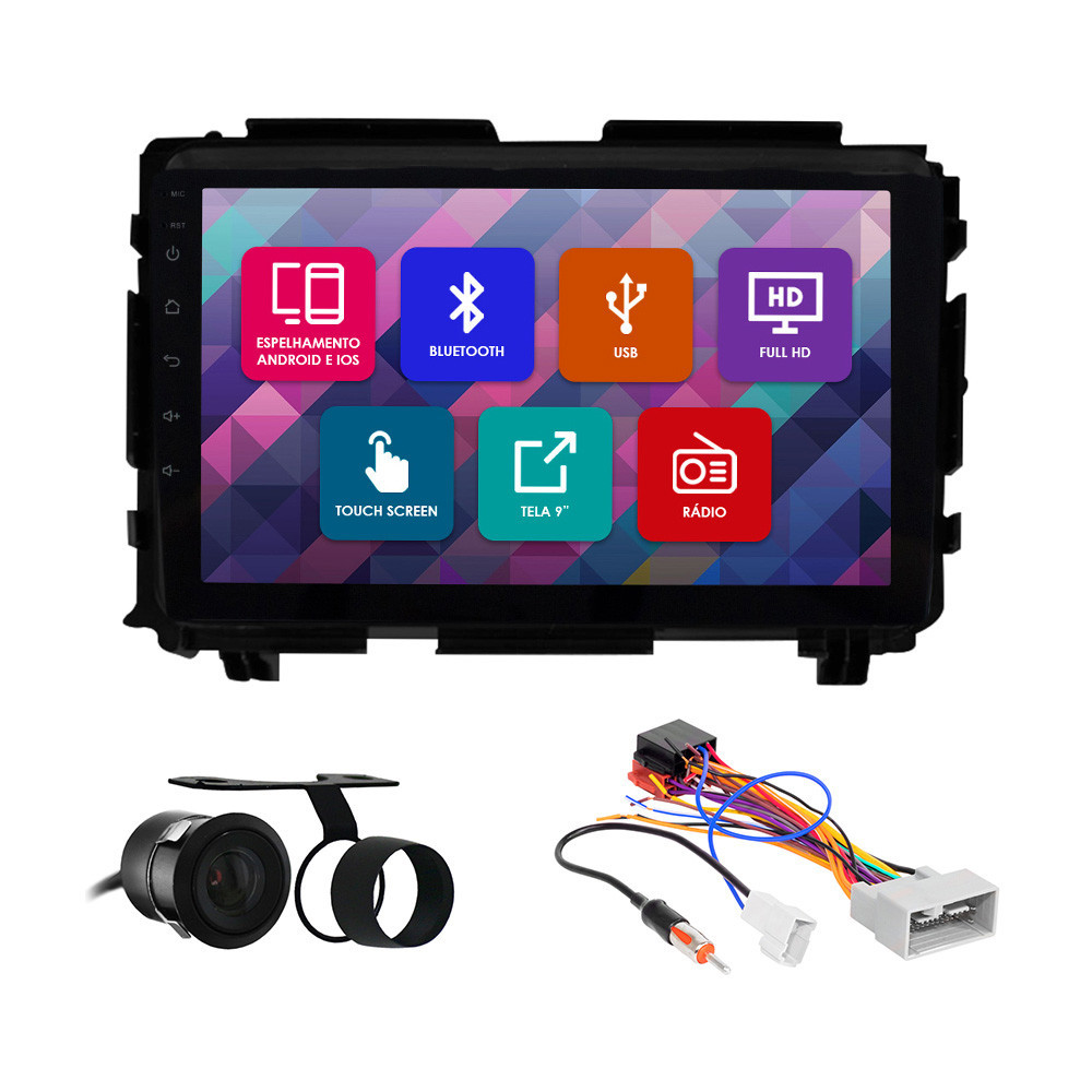 Kit Multimídia 9 Pol HR-V 2015 2016 2017 2018 Espelhamento Android Ios 2 Din Preto Camera Ré em Oferta na Shopee