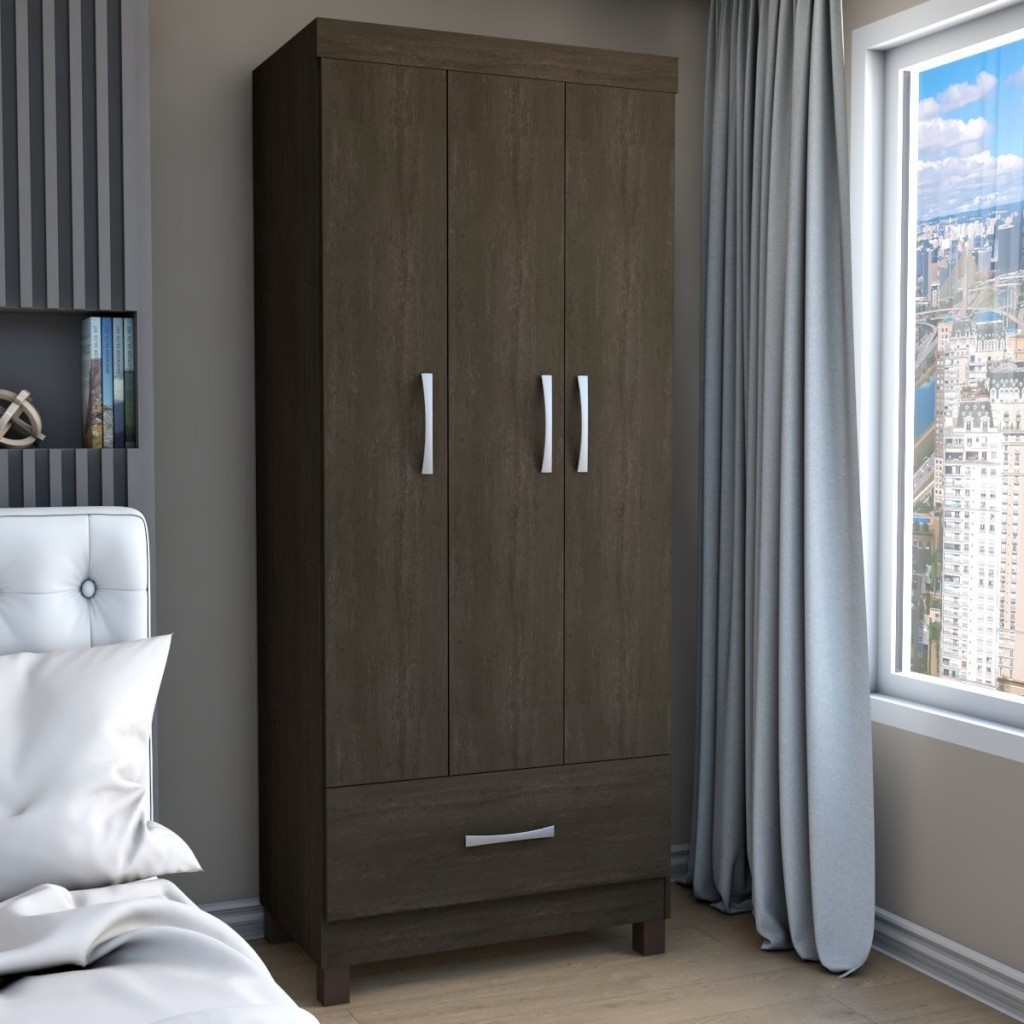 Guarda-Roupa Solteiro Poseidon 3 Portas 1 Gaveta Ebano - Panorama Móveis em Oferta na Shopee