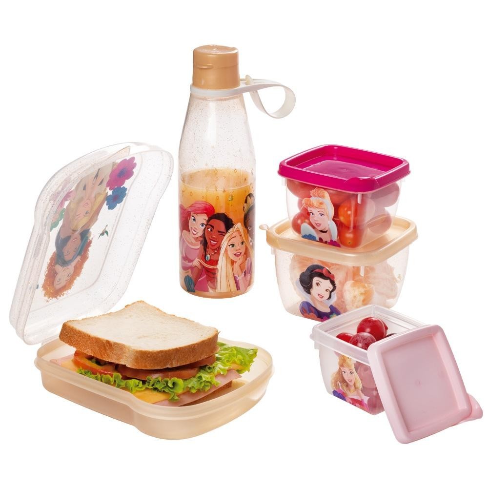 Kit Lancheira Princesas Volta às Aulas 3 Potes 1 Sanduicheira 1 Garrafa Plasútil - Home & Living
