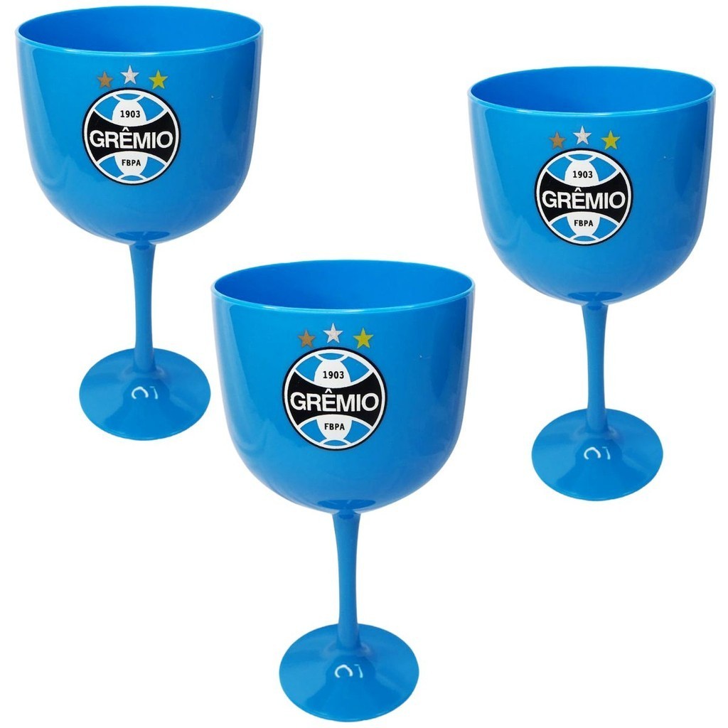 Kit 3Un Taça Copo Gin Drinks Coquetéis Bebidas 580ml Festa Time Grêmio Azul Oficial