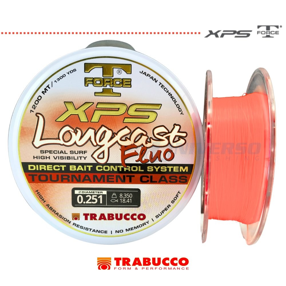 Linha Monofilamento Trabucco XPS Longcast Fluo 1200m Laranja 0.25mm | 8.350Kg