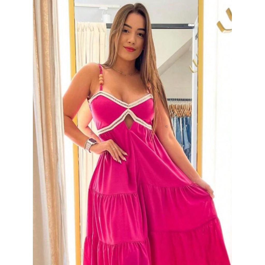 Vestido Mid Com Aviamento Tendencia Moda Soltinho