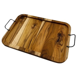 Tabua Bandeja Retangular de Madeira Teca com Alça para Petiscos em Oferta na Shopee