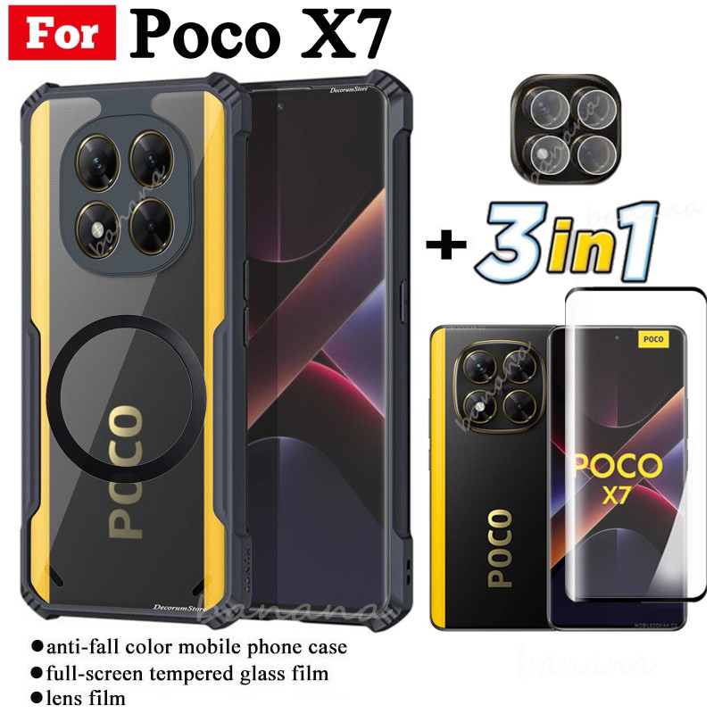 Capa De Telefone À Prova De Choque 3 Em 1 Poco X7 5G Com Adesivo Magnético De Carregamento Sem Fio Para Pro C75 C65 C61