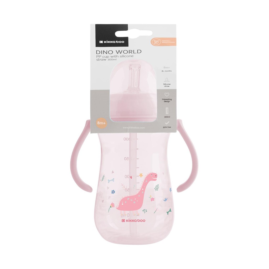 Copo Infantil com Canudo de Silicone Dino World Pink 300ml KikkaBoo em Oferta na Shopee