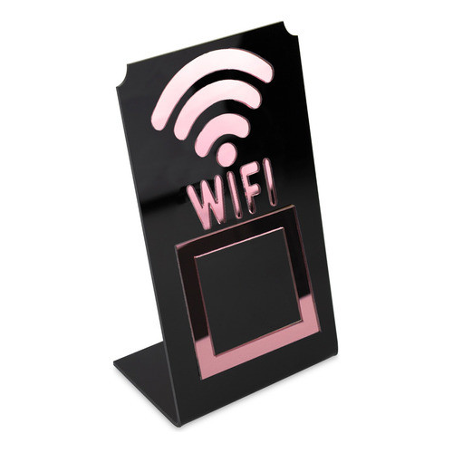Placa Wifi Qr Code Display Acrílico De Mesa Balcão Preto Cor Preto E Rosa