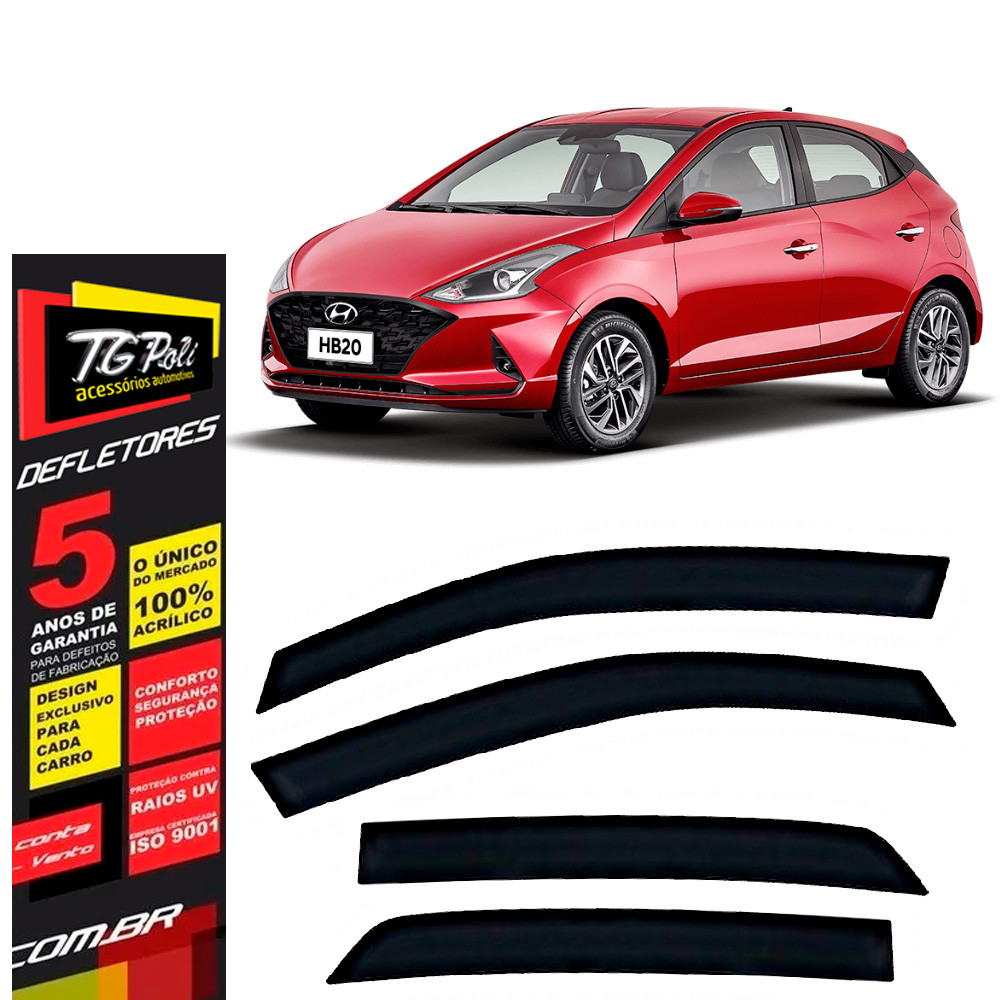 Calha de Chuva Hyundai HB20 Hatch 2020 a 2026 TG Poli Defletor 4 portas Protetor Janelas Fumê em Oferta na Shopee
