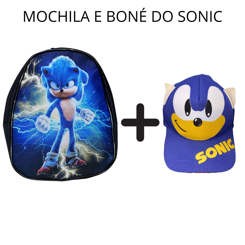 Mochila Escolar e Boné Do Sonic Infantil