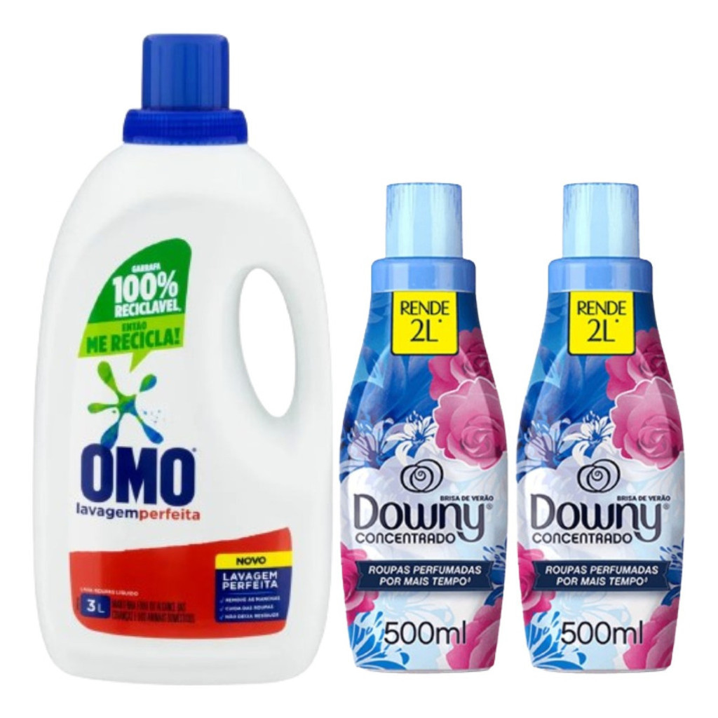 Kit Omo Liquido 3l + 2 Amaciante Downy 500ml Brisa De Verão
