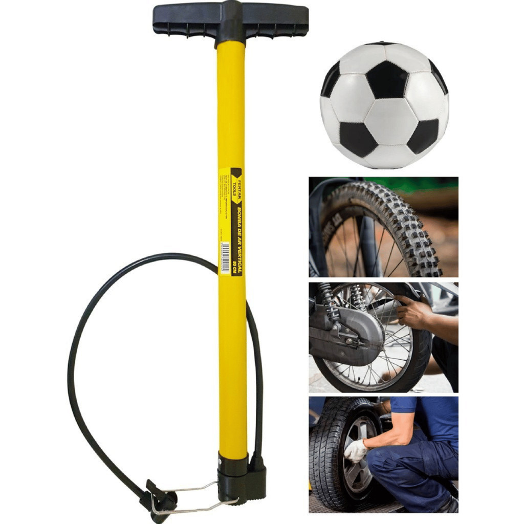 Bomba Encher Pneu Bicicleta Moto Bola Leve E Resistente Cor Amarelo Útil