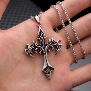 Vintage Criativo Masculino Moda Prata Chama Cruz Pingente Colar Jóias em Oferta na Shopee