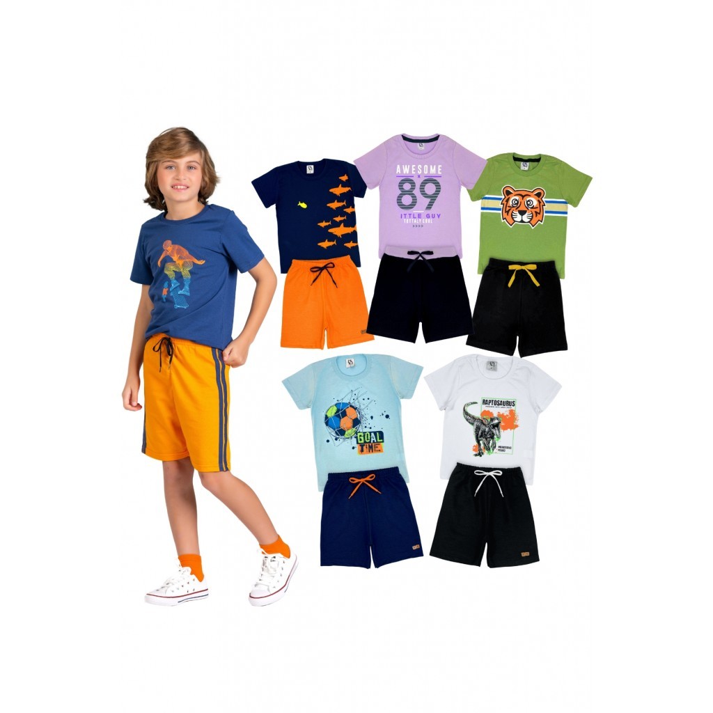Kit Sortido 10 Peças de Roupas Menino Verão - 5 Camisetas + 5 Bermudas em Oferta na Shopee
