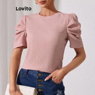 Lovito Blusa Casual lisa plissada para mulheres  LBL19024 em Oferta na Shopee