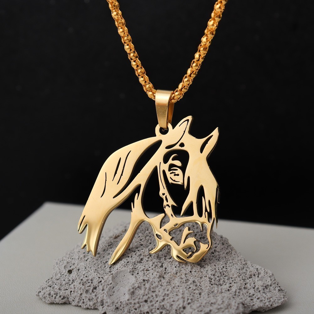 Moda Simples Cabeça De Cavalo Oco Pingente Colar Vintage Punk Animal Cor Dourada De Corrente De Metal Para Mulheres