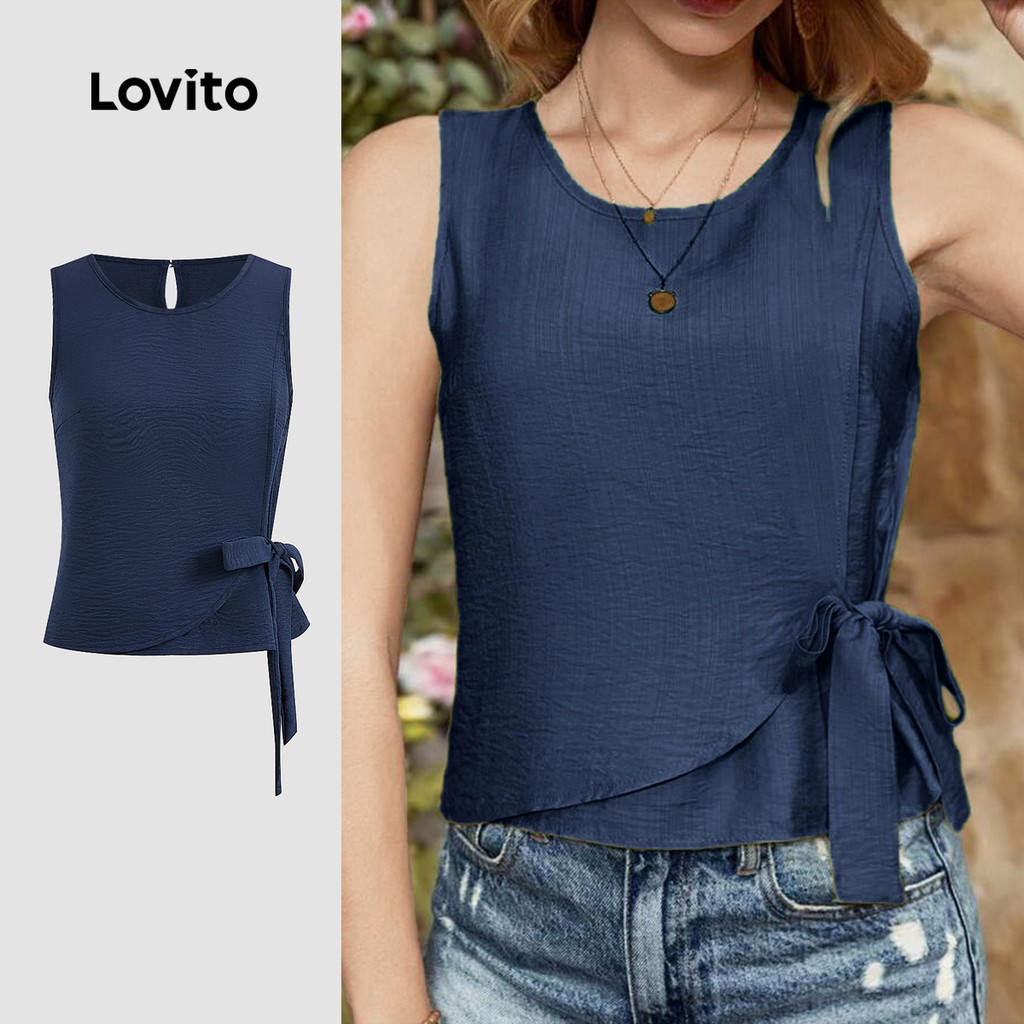 Lovito Regata Casual lisa assimétrica para mulheres L123ED655