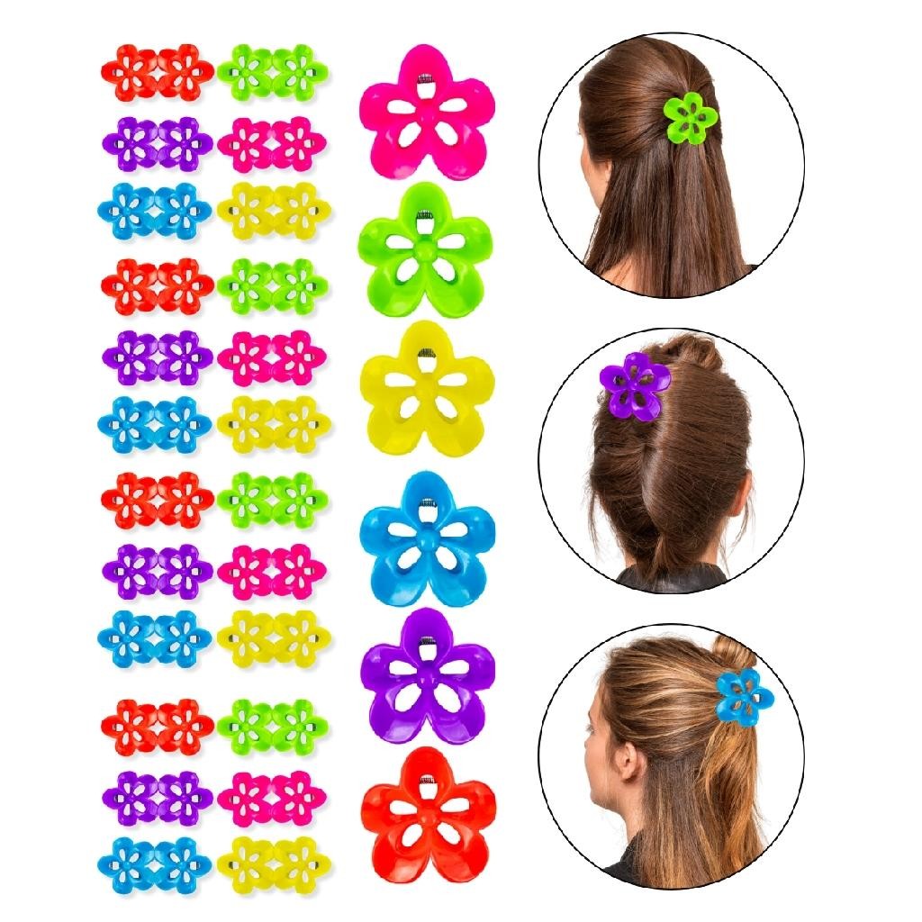 Kit 48 Presilha Prendedor Acessório Cabelo Flor Colorida Havai Penteado Cabelos Presos Coque Verão