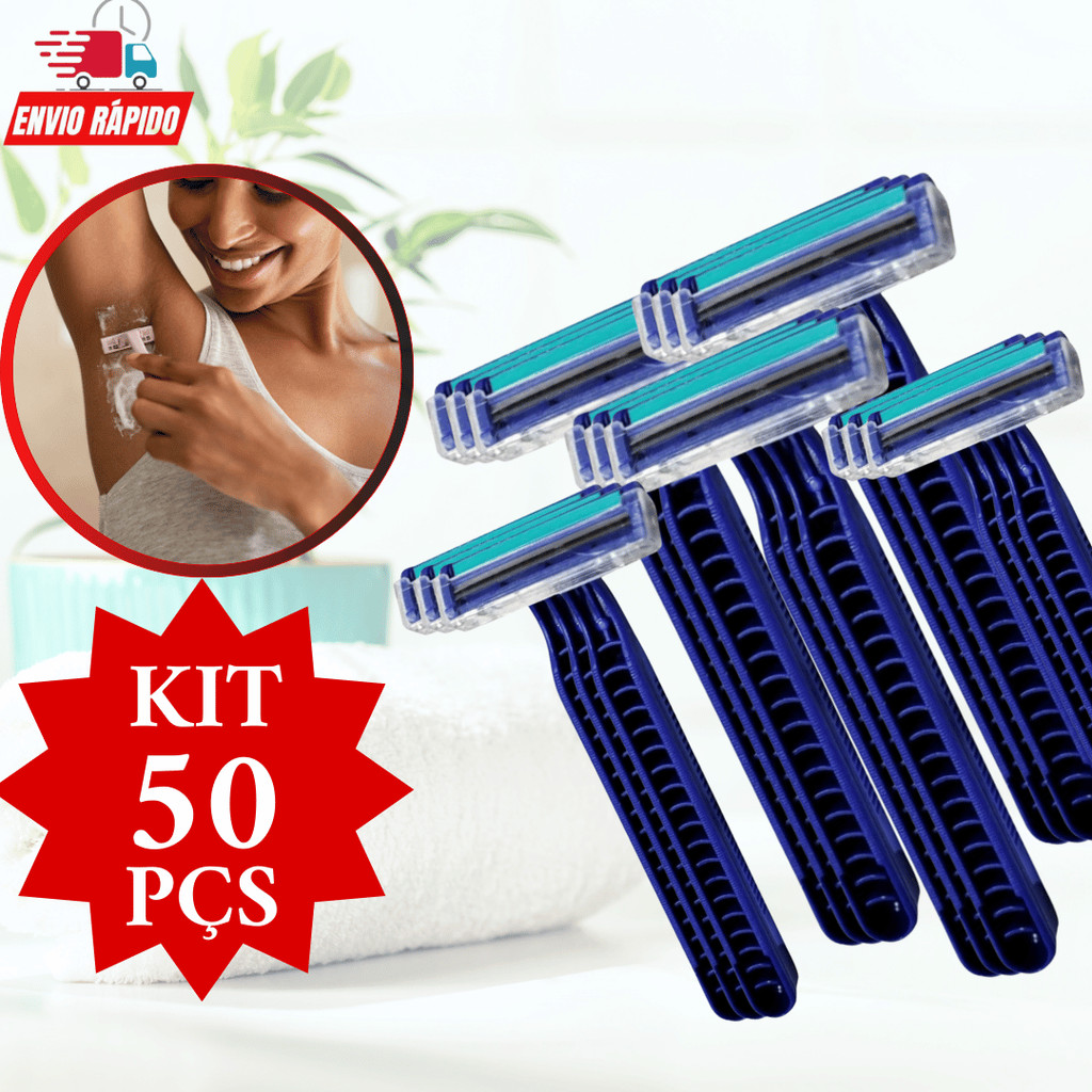 Barbeador 2 Laminas  50 Peças Para Depilar Raspar Pêlos Prestobarba  Com 2 Lâminas Barbearia Promoção
