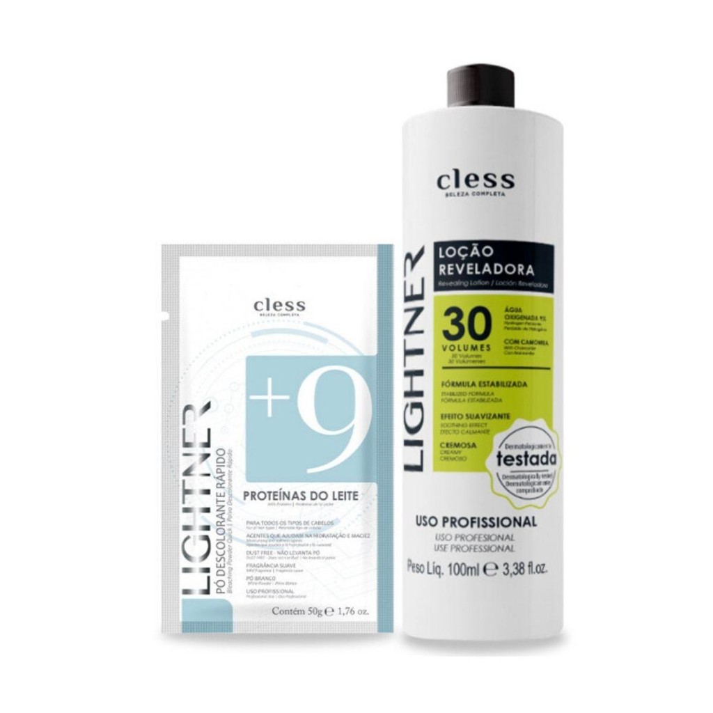 Kit Lightner 2pc (Agua Oxigenada 30vol 100ml + Pó Descolorante 50g) em Oferta na Shopee