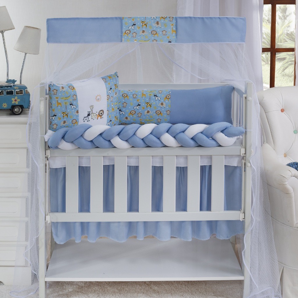 Kit Mini Berço Protetor Trança Sublimado 06 Peças Classic Menina Menino