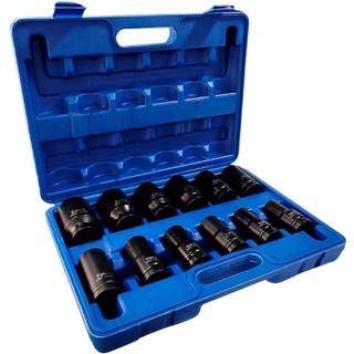 Jogo de Soquetes Longos de Impacto 3/4 POL de 17 a 38 MM Kit com 12 Peças EVSLI-12 EVALD em Oferta na Shopee