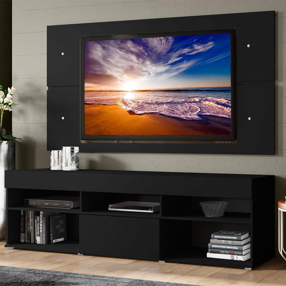 Rack com Painel para TV até 65 Polegadas 1 Porta Preto Miami Madesa XP